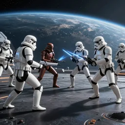 an epic battle scene in space, style of star wars
