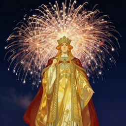 僕 の 打 ち 上 け 花 火. fantasy, regal, by greg rutkowski, thomas kindkade, alphonse mucha