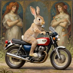 a bunny!!! riding!!! a 1 9 8 6 - suzuki - dr - 6 0 0!!!, highly detailed, digital painting, artstation, concept art, matte, sharp focus, highly detailed, 4 k, hdr, smooth, sharp focus, high resolution, award - winning photo, photorealistic, art by artgerm and greg rutkowski and alphonse mucha, large shot