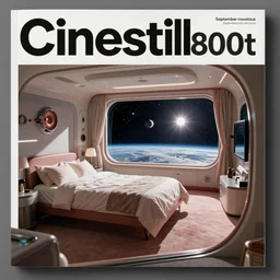 Cinestill 800t, 8K, 35mm; beautiful ultra realistic minimalistic syd mead in space(1950) film still, looking out from orbit space habitat hotel room scene, 2000s frontiers in retrofuturism architecture magazine September moebius edition, highly detailed, extreme closeup three-quarter scene, tilt shift LaGrange point orbit background, three point perspective, focus on bed with a nebulous view;sunflare;wide;DOF, soft lighting
