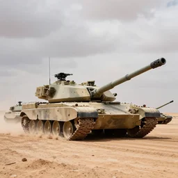 professional photograph of tanks driving in a desert, 4 k, cloudy