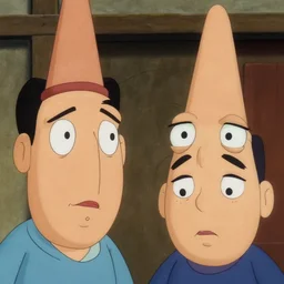 keiichi tanaami coneheads claymation, detailed facial features, 1 9 8 0 aesthetic