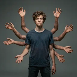 a young man with 8 arms and 1 6 hands