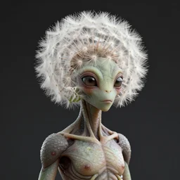a humanoid figure alien with a dandelion head, highly detailed, digital art, sharp focus, trending on art station, anime art style