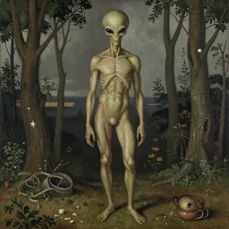 alien man, full body, portraiture, painted by Beksiński, 4k, intricate details