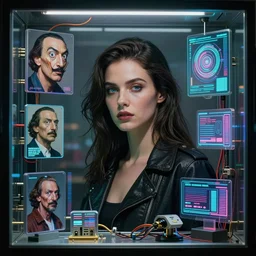 beauty woman, full pallet image, Blade runner artifacts, electronic case display, Total Recall hologram tech, ultrarealistic, futuristic, three point lighting, dramatic lighting, electrical details, high details, 4k, 8k, best, accurate, trending on artstation, artstation, photorealism, ultrarealistic, digital painting, style of Peter Mohrbacher, Caravaggio, Dali, Boris Vallejo, Hajime Sorayama
