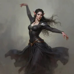 a detailed body portrait of a robed female tiefling dancing, queen of blades, by dorian cleavenger, a beautiful face, by greg rutkowski, by wlop, by astri lohne, by zdzisław beksinsk, by bastien lecouffe - deharme