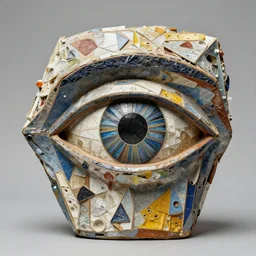 sculpture of 👁, made of recycled materials, detailed, cubism, full color hd