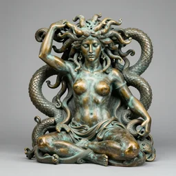 bronze sculpture of medusa and ouroboros, intricate, professional photography, peaceful