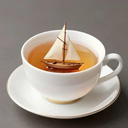 teacup with sailing boat in the tea