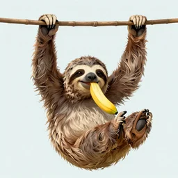 a sloth hanging with a banana in his mouth, intricate, highly detailed, illustration, digital art, trending on artstation