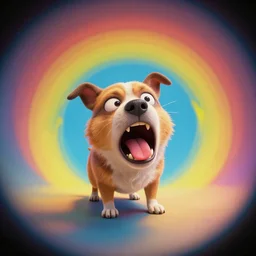 ugly dog making weird noises, colorful, contrast, 3 d scene, greg rutkowski, zabrocki, karlkka, jayison devadas, trending on artstation, 8 k, ultra wide angle, zenith view, pincushion lens effect