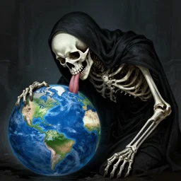 a death god licking the world, digital illustration,