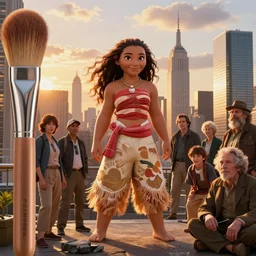 brushify, golden hour, epic proportion, beautifull hyper realistic time square moana in new york, gorgeous lighting by elvgren, kim jung giu, mucha, bautista and norman rockwell and greg rutkowski and tom bagshaw and james gurney and lucasfilm,
