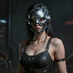 one sexy beautiful woman, with a mech mask rendered in unreal engine, cyberpunk, dark scifi, painted by cameron gray, david burliuk bernard buffet | carne griffiths | wlop