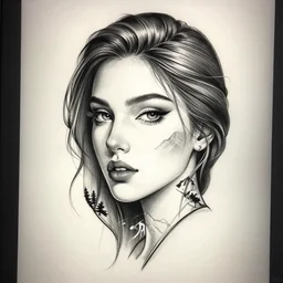 tattoo design sketch of a beautiful woman face with a mountain scenery on her side, hyper - realistic, double exposure, in the style of matteo pasqualin, amazing detail, black and white, faded