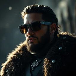 jay - z in game of thrones as jon snow with sunglasses movie still, cinematic lighting, ray tracing, octane render, long lens, shallow depth of field, bokeh, anamorphic lens flare, 8 k, hyper detailed, 3 5 mm film grain
