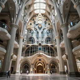 intricate architectural rendering of futuristic cathedral interior by antoni gaudi, syd mead, cinematic, art deco, parametric design, organic design, award winning, masterpiece, designboom, cgarchitect, trending on archinect, archillect, 8 k