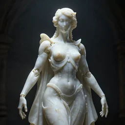 marble sculpture of biomechanical queen, infinite detail, smooth, sharp focus, illustration, ethereal lighting, dark mood, mysterious, unreal engine 5, 8 k, art by simon bisley and john alvin and leonardo da vinci
