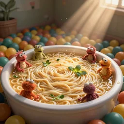a ball pit full of noodle soup and muppets
