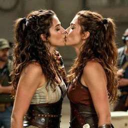 lucy lawless as xena warrior princess kissing her clone, tv production outtake, 1 9 9 5