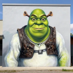 shrek as graffiti mural by lee, masterpiece, trending on artstation