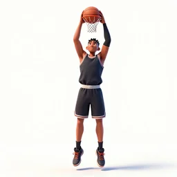graceful basketball player dunking pose, stylized pixar-style 3d render, full body, standing, isolated on a pure white background, centered, whole figure in frame, sharp focus, studio lighting