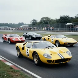 vintage race footage of a sginel 1965 GT40 with elements of the  F40, De Tomaso, Lotus, BMW M1, Pantera and Countach, movie still, speed, cinematic Eastman 5384 film