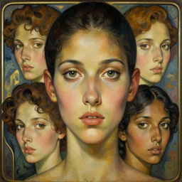 an art nouveau, ( streamline moderne ), multi - ethnic and multi - racial portrait in the style of charlie bowater, and in the style of donato giancola, and in the style of charles dulac. very large, clear, expressive, intelligent eyes. symmetrical, centered, ultrasharp focus, dramatic lighting, photorealistic digital painting, ultra detailed background.