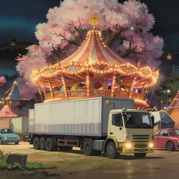 a film still carnival floats, trucks, cars , medium shot, waist up, studio Ghibli, Pixar and Disney animation, sharp, Rendered in Unreal Engine 5, anime key art by Greg Rutkowski, Bloom, dramatic lighting