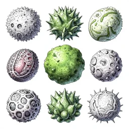 Evolution of non-carbon based life forms, a technical illustration by Kentaro Miura