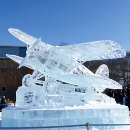 an ice sculpture of a wwi combat pilot and his airplane