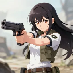 portrait of a spy girl firing a gun in a fierce battle, anime fantasy illustration by tomoyuki yamasaki, kyoto studio, madhouse, ufotable, square enix, cinematic lighting, trending on artstation