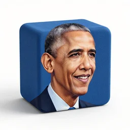 3d cube with a texture of obama, 4k, hd, white background, maya, blender
