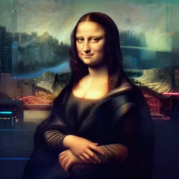 Cyberpunk mona lisa, cyberpunk in a cyberpunk city
