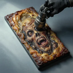 airbrushed awful fibrinous exudate angled machine by jack kirby, wayne d barlowe, francesco blanc, geof darrow, alex ross, basil gogos, philippe druillet, fine art masterpiece baked at 3 0 0 f, matte painting, cold lighting, aged with sunlight, award winning horror, photorealistic render, cinematic