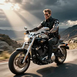 Mark Zuckerbeg plays Terminator, rides a Harley motorobike, action scene