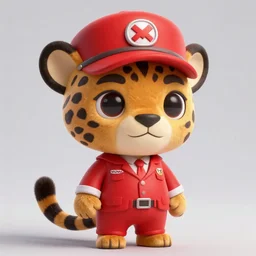 anthropomorphic jaguar, in red suit and hat, cute, 3 d, pixar character, sony animation, dreamworks, octane render, 3 d cartoon