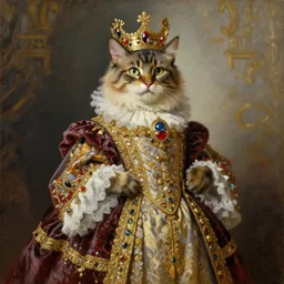 the royal king's cat by greg hildebrant fancy rococo baroque regal feline oil painting high quality award winning clothed in fancy garb