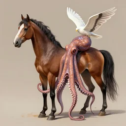 photograph of a half horse half octopus bird