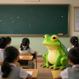 a frog teaching a class about fireflies