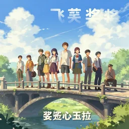 a group of people standing on top of a bridge, a storybook illustration by pu hua, pixiv contest winner, fantasy art, official art, 2 d game art