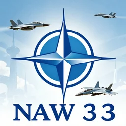 a modern nato propaganda poster promoting nato fighting in world war 3, ww 3, dystopian future, anti - communist, modern warfare, fighter jets, blue color, nato compass rose symbol