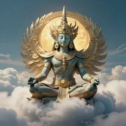 warrior of quetzalcoatl meditating in the clouds, in the style of brandon woelfel