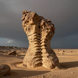 desert landscape photo with a rock formation shaped like a vertebrae