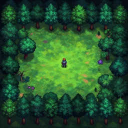 an rpg maker video game about a character in a dark forest, top down rpg