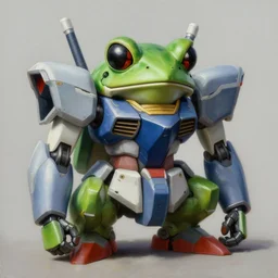 realistic portrait beautiful painting of frog gundam, fine art, sinister, trending on artstation, smooth draw, sharp focus, digital art, bright colors, fine draw, perfect lighting, high render, high resolution.