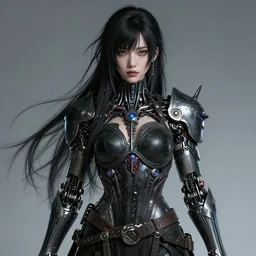 beautiful cyborg cyberpunk dark fantasy girl character portrait, concept art futuristic norse, anime art, intricate details, highly detailed photorealistic portrait in the style of adam hughes, seseon yoon, artgerm and warren louw