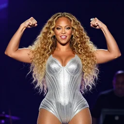 beyonce as dwayne johnson flexing and making a funny face in concert