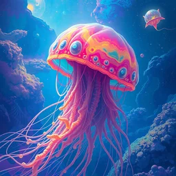 a brain jellyfish suspended in rainbow liquid of art, platonic, obscure, atlantis, dan mumford, moebius, craig mullins,